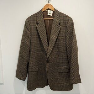 RALPH LAUREN Vintage Houndstooth Wool Blazer in Browns and Green | Mens 46T